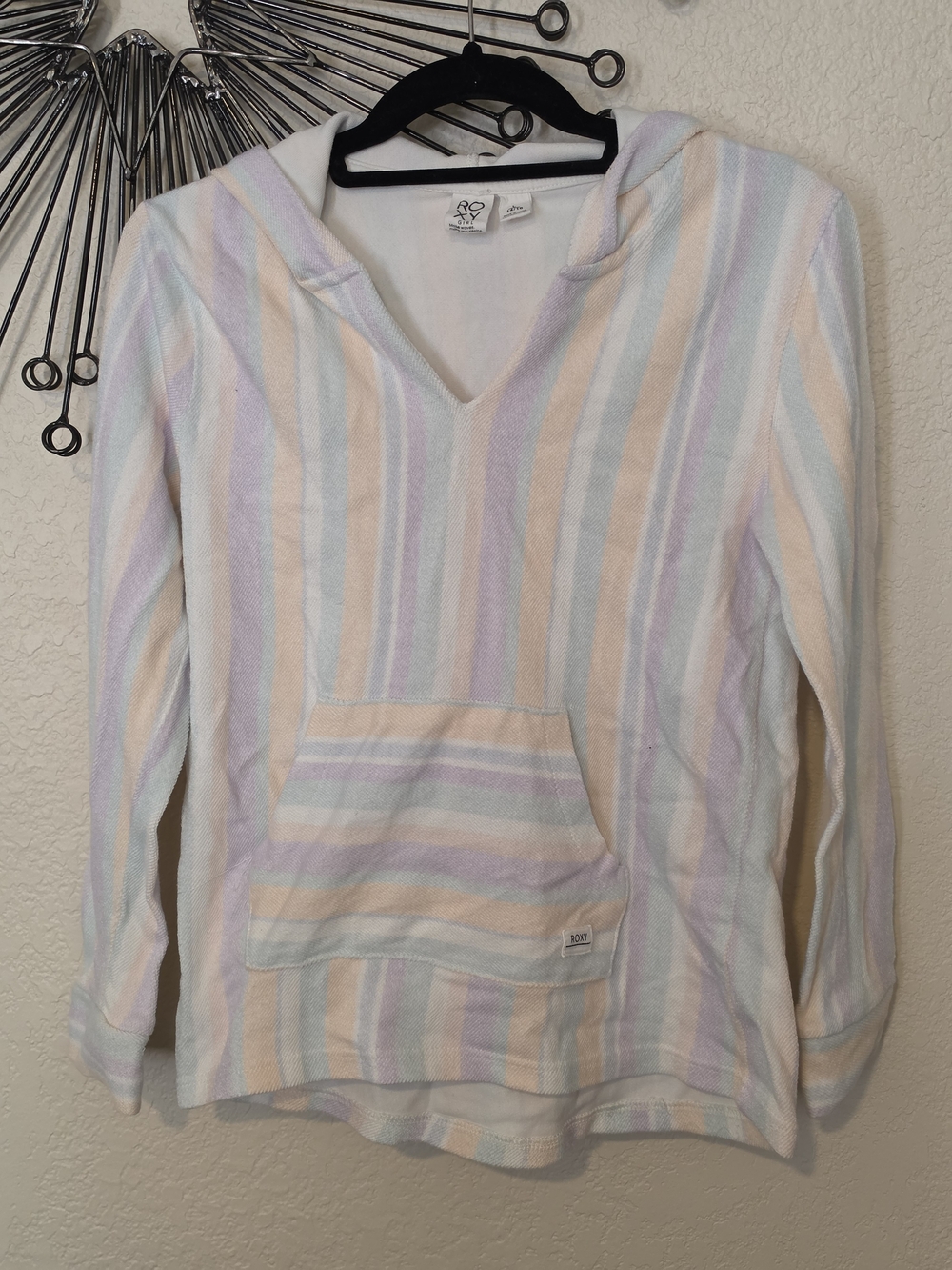 Roxy Girls Pastel Striped Hooded Pullover — Blue, Pink, Peach, Cream